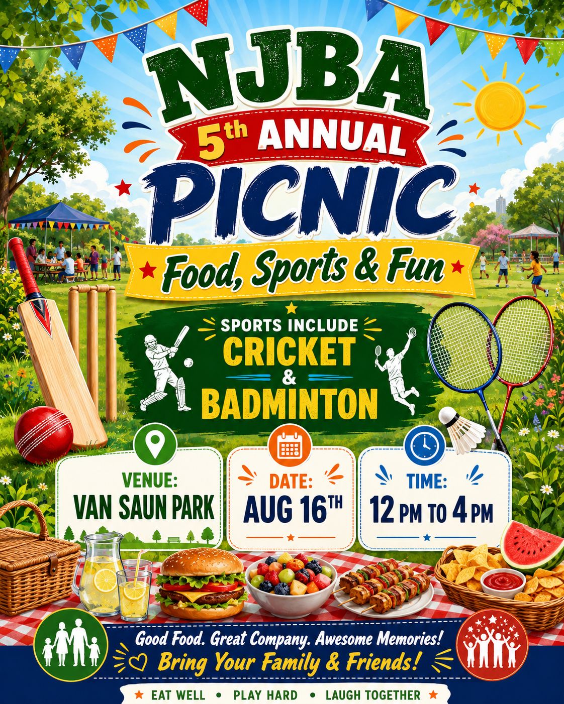 NJBA 5th Annual Picnic – Food, Sports & Fun flyer